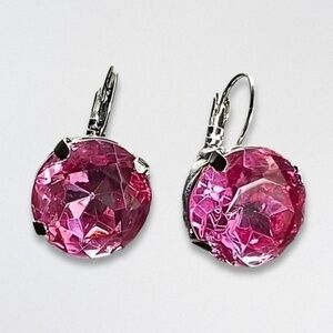 Handcrafted Aurora Swarovski Crystal Earrings Leverback Rhodium-Plated Pink NWT